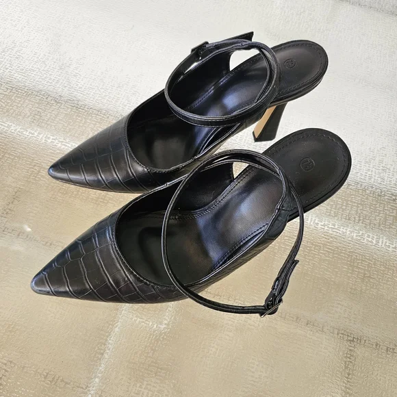 Womens Closed Toe Ankle Strap Heels Pointed Toe Pumps Shoes Slingback High Heel - Picture 4 of 8